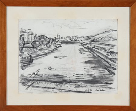 BARTOLINI LUIGI (1892 - 1963) Il fiume. 1959. Carboncino su carta. Cm 41,00 x...