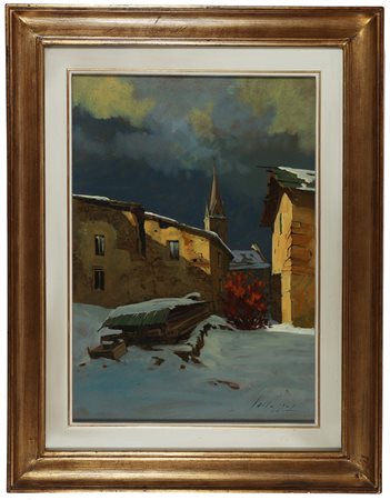 SOLLAZZI LUCIO (n. 1925) Paesaggio innevato. . Olio su tela. Cm 50,00 x...