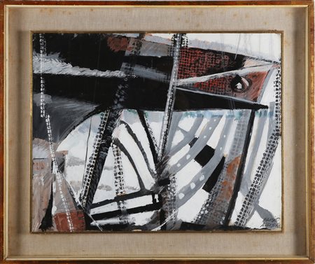 ABIS MARIO (n. 1924) Cantiere. 1963. Olio su tela. Cm 62,00 x 49,00. Titolo e...