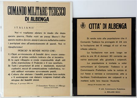 Lotto di due gride del Comando militare tedesco della citt‡ di Albenga, uno...