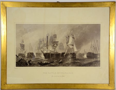 Grande incisione (ccm 37x69) della battaglia di Trafalgar. II met‡ del secolo...