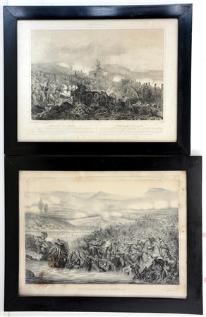 Litografia (cm 33x47) raffigurante la Guerra di Crimea, battaglia d'Alma:...