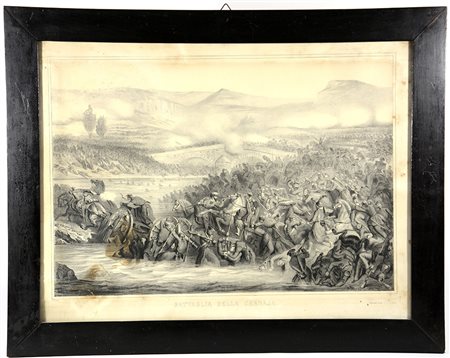 Grande litografia (cm 44x58) sulla battaglia della Cernaja (guerra di...