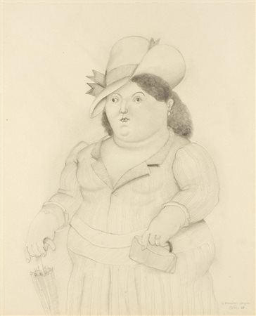 Fernando Botero Medellin 1932 Mujer con paraguas, 1983 Matita e gouache su...