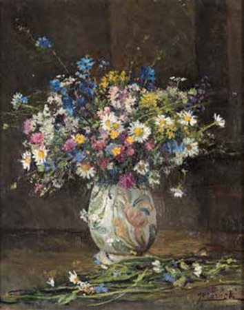 Gigi Comolli Milano 1893 – 1976 FIORI olio su tavola, cm 60x49. Firmato in...