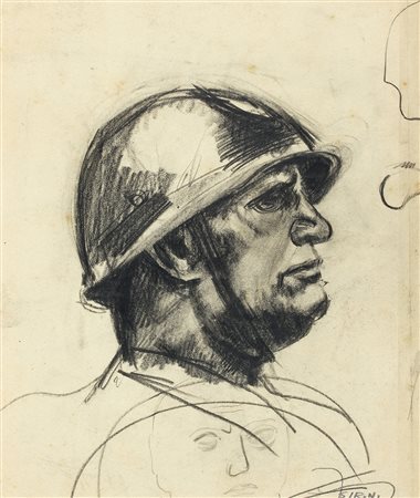 MARIO SIRONI Ritratto del duce Carboncino su carta, 27 x 23 cm Firma in basso...