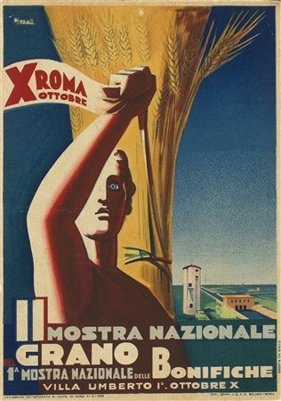 MARCELLO NIZZOLI Locandina Mostra Nazionale del grano e delle bonifiche, 1932...