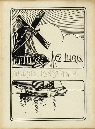 AUGUSTO BASTIANINI EX LIBRIS per sè, 1900 Matita e china su carta, 14 x 19 cm...