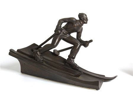 SCULTORE DEL XX SECOLO Sciatore Scultura in bronzo, 19 x 37 x 9,5 cm