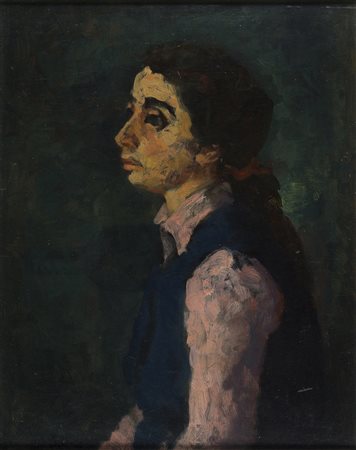 DOMENICO CANTATORE Ritratto di donna, Anni ‘40 - ‘50 Olio su faesite, 50 x 40 cm