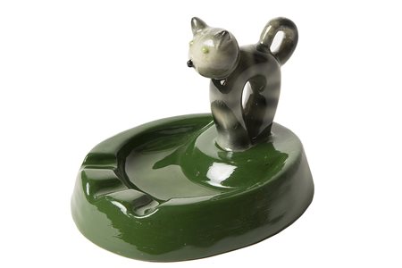 ROMETTI - UMBERTIDE Posacenere con gatto, Anni ‘30 Ceramica dipinta, 10 x 13...