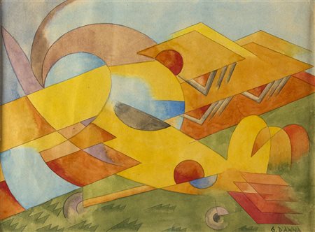 GIULIO D’ANNA Decollo, 1930 circa Tecnica mista su carta, 22,5 x 31 cm Firma...