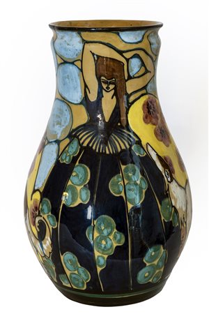 PALATINO ARS - ROMA Vaso decorato con donne e levrieri Ceramica policroma, h...