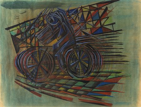 VITTORIO CORONA Ciclista, 1922 circa Tempera su carta, 47 x 62 cm Firma in...