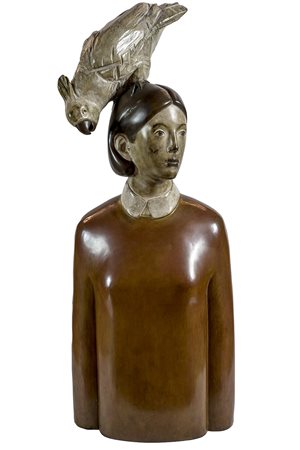 ADAM DEMETZ Donna con pappagallo, 2000 Scultura in bronzo dipinto, 106 x 40 x...