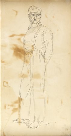 JARED FRENCH Figura maschile, 1939 circa Matita e penna su carta, 64 x 34 cm...