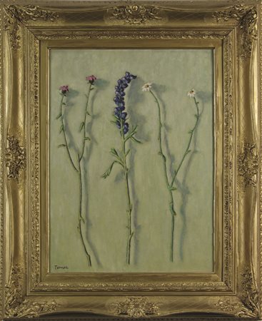 Fiorenzo Tomea, Fiori, 1955, olio su tela, cm. 60x45, firmato in basso a...