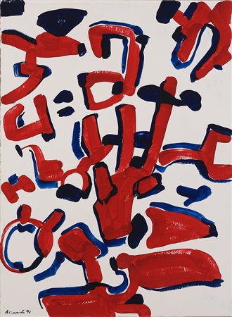 CARLA ACCARDI Trapani 1924 - Roma 2014 " Rosso blu " 1991 gouache 76x57...