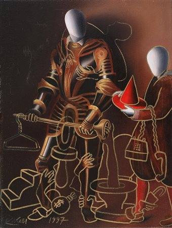 MARK KOSTABI Los Angeles 1960 " Armor all " 1997 olio su tela 60x45 firmato e...