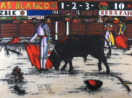 GENNARO PICINNI Bari 1933 " La corrida " 1969 Olio su compensato 85x115...