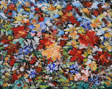 MARIA DE PASQUALE Bari " Fiori " 2016 acrilico su tela 40x50 firmato in basso...