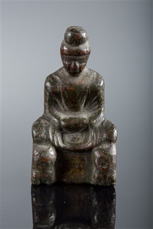 Arte Cinese Statua in bronzo raffigurante un discepolo di Buddha Cina,...