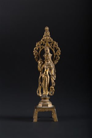 Arte Cinese Statua in bronzo dorato raffigurante Padmapani o Buddha Cina,...
