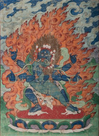 Arte Himalayana Thangka raffigurante un Mahacakra Tibet, XVIII - XIX secolo ....