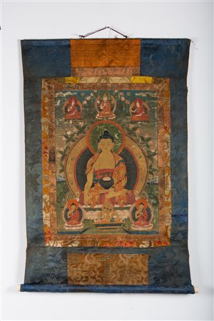 Arte Himalayana Thangka raffigurante Buddha Sakyamuni Tibet, fine XVIII -...
