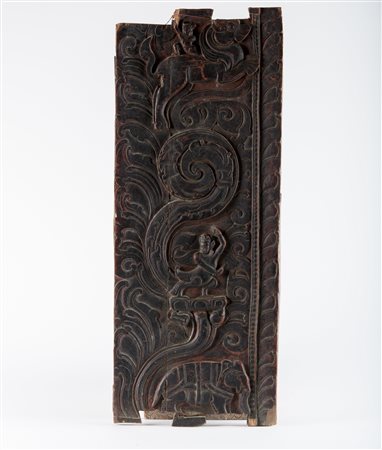 Arte Himalayana Pannello in legno nepalese scolpito con Kinnari Nepal, XVIII...