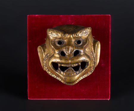 Arte Himalayana Maschera di Hanuman in rame dorato Tibet, inizi XX secolo ....