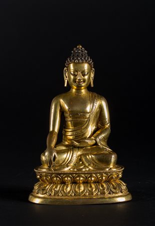 Arte Cinese Figura in rame dorato raffigurante Buddha Sakyamuni Cino-mongola,...