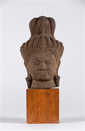 Arte Sud-Est Asiatico Scultura in pietra raffigurante la testa di Buddha...