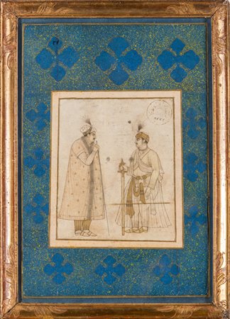 Arte Indiana Miniatura raffigurante due nobili India, XIX secolo Inchiostro,...