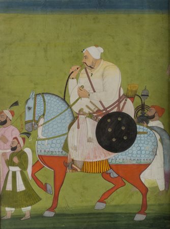 Arte Indiana Ritratto equestre di nobile (Thakur) India, Marwar, inizio XIX...