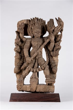 Arte Indiana Scultura in legno raffigurate Durga India Meridionale, XVII...