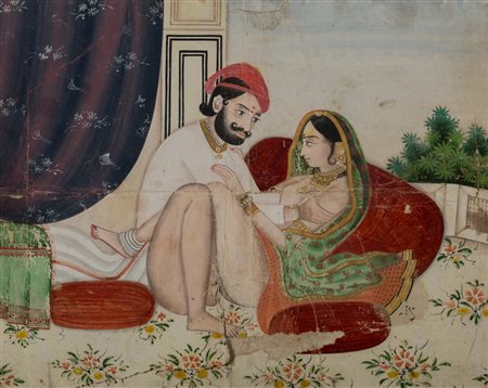 Arte Indiana Miniatura erotica India Settentrionale, tardo XIX secolo . -. Cm...