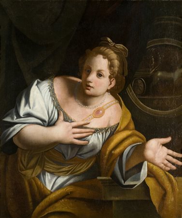 BRUSASORCI FELICE (1540 - 1605) Ritratto di donna come matrona romana. Olio...