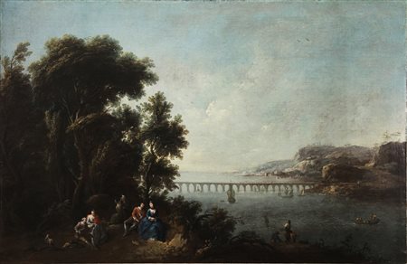 ZUCCARELLI FRANCESCO (1702 - 1788) Attribuito a. Paesaggio con ponte e...