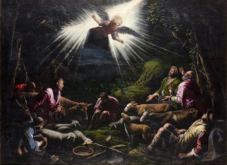 BASSANO FRANCESCO (1549 - 1592) L'angelo appare ai pastori. Olio su tela. Cm...