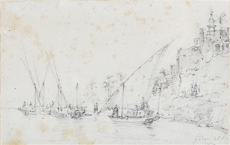 RENICA GIOVANNI (1808 - 1884) Barche sul Nilo. Matita su carta. Cm 17,00 x...