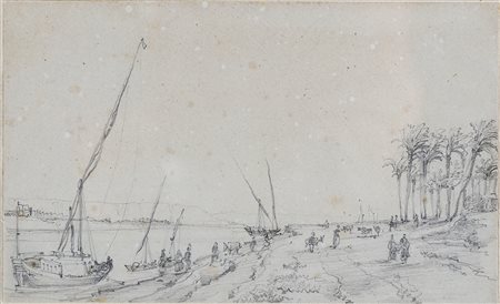 RENICA GIOVANNI (1808 - 1884) Barche sul Nilo. Matita su carta. Cm 17,00 x...