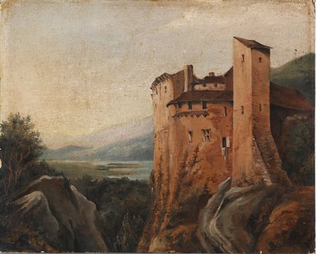 D'AZEGLIO MASSIMO (1798 - 1866) Castello. Olio su cartone. Cm 32,40 x 26,20....