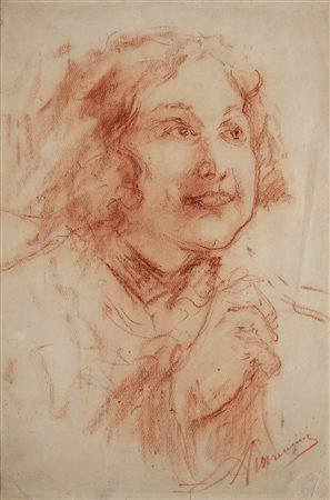 MANCINI ANTONIO (1852 - 1930) Ritratto femminile. . Sanguigna su carta . Cm...