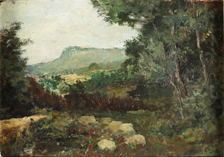 PRATELLA ATTILIO (1856 - 1949) Paesaggio d'Agnano. Olio su tavola. Cm 32,00 x...