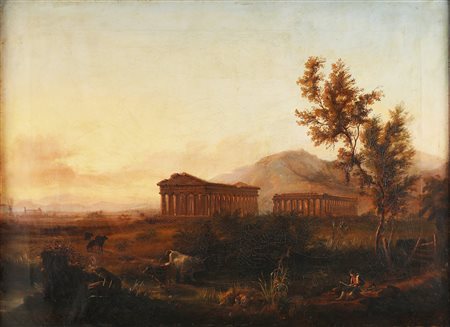 SERRITELLI GIOVANNI (1810 - 1880) Paesaggio di Paestum. . 1845. Olio su tela....