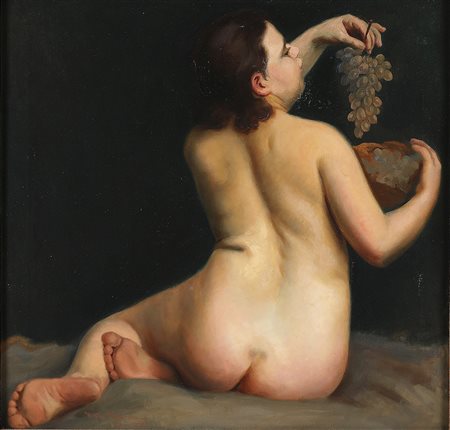 BUKOVAC VLAHO (1855 - 1922) Nudo di donna con grappolo d'uva. 1892. Olio su...