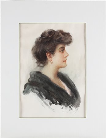 TESSARI ROMOLO (1868 - 1925) Ritratto di donna. . Acquarello. Cm 27,00 x...