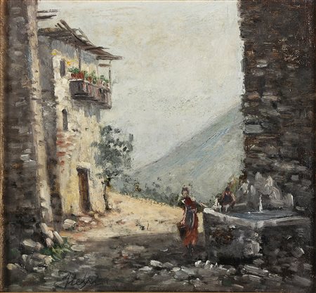 FIESSI ANGELO (1891 - 1977) Paesaggio. . Olio su cartone pressato. Cm 31,00 x...