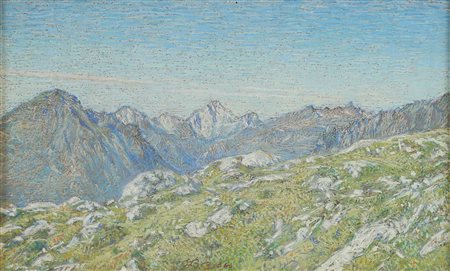 BOSIO GIANBATTISTA (1873 - 1946) Mattino sull'Alpe. Pastello su cartoncino ....